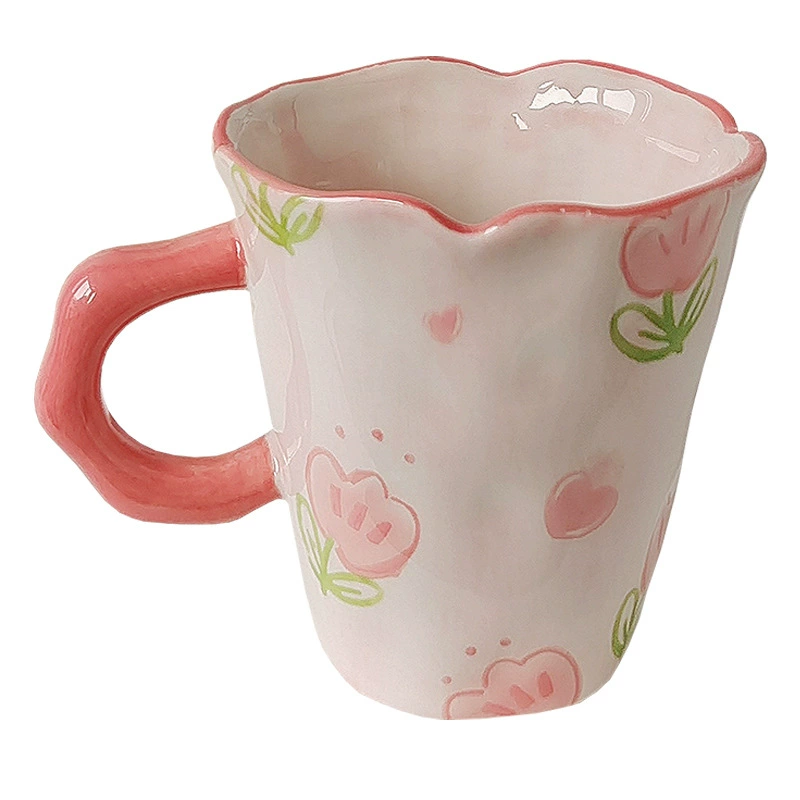 INS high face value, cute flower flower hand pinch ceramic cup Mark cup niche design feeling milk coffee cup water cup