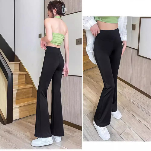 Black Micro Trumpet Shark Women's Outerwear High-Waisted Spring and Summer Thin Tight Sensory Floor-Length Wide Leg Pants