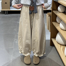高腰花苞阔腿休闲裤女2026秋季新款显瘦小个子休闲宽松九分灯笼裤