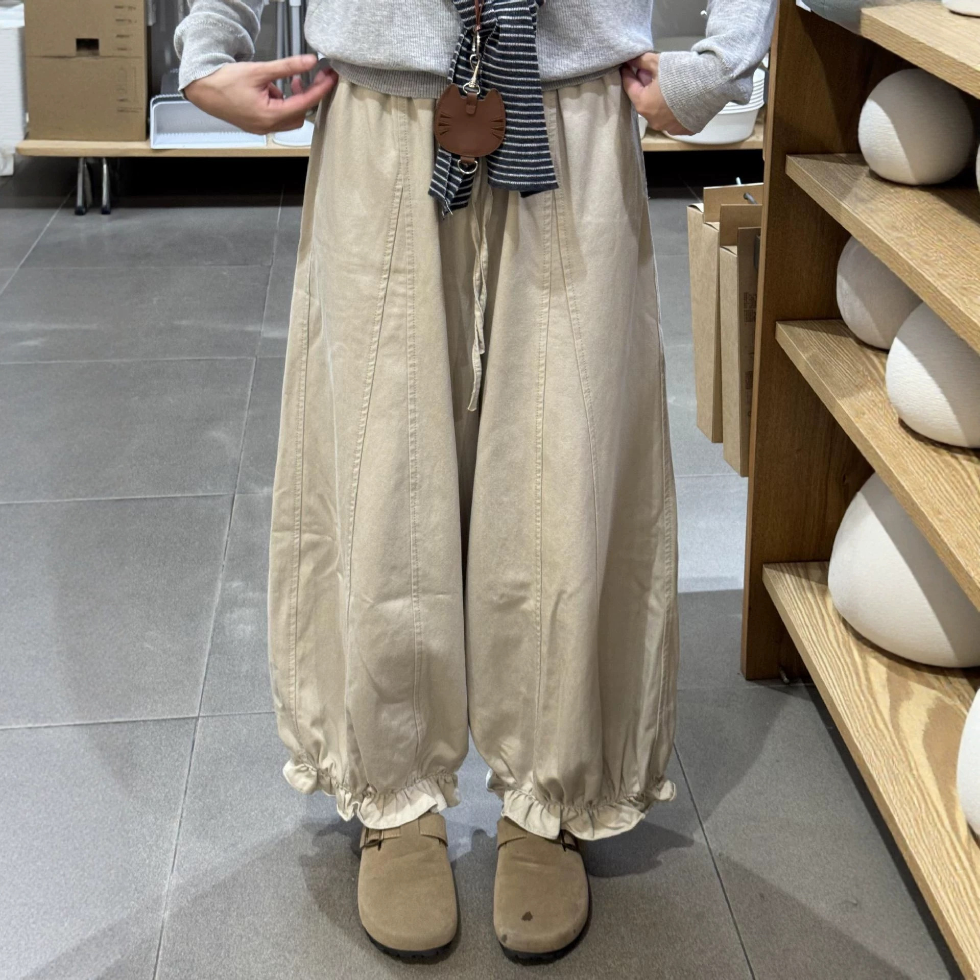 高腰花苞阔腿休闲裤女2026秋季新款显瘦小个子休闲宽松九分灯笼裤