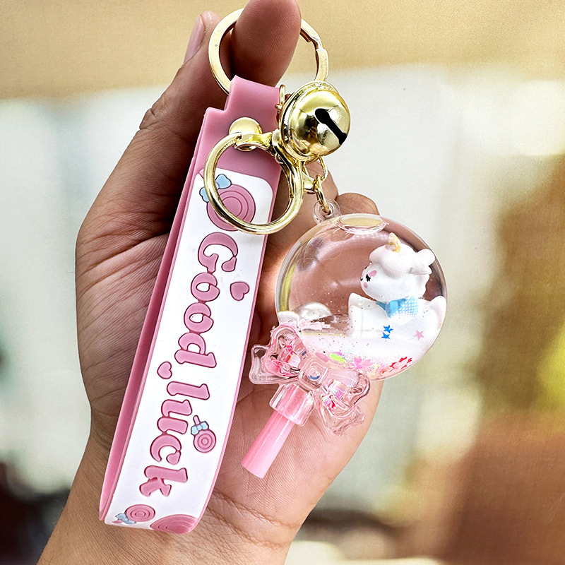 Púrpura estrella de cinco puntas líquido Quicksand llavero chica corazón flor de cerezo aceite colgante lindo tridimensional mochila adornos para mujeres