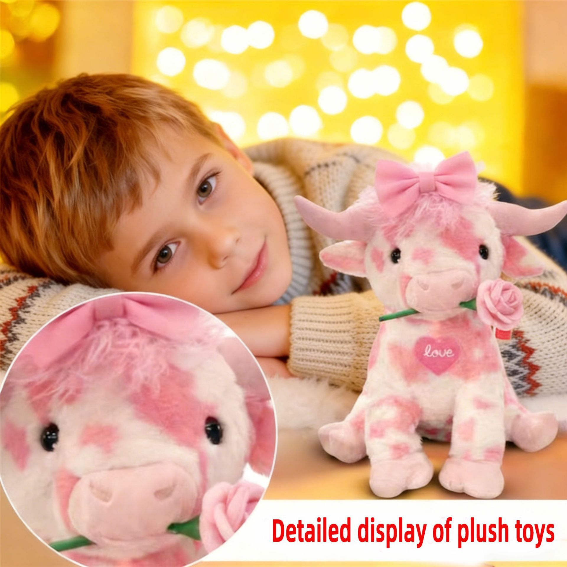 Peluche de vaca highland cor-de-rosa fofa presente namorados_voghion.com