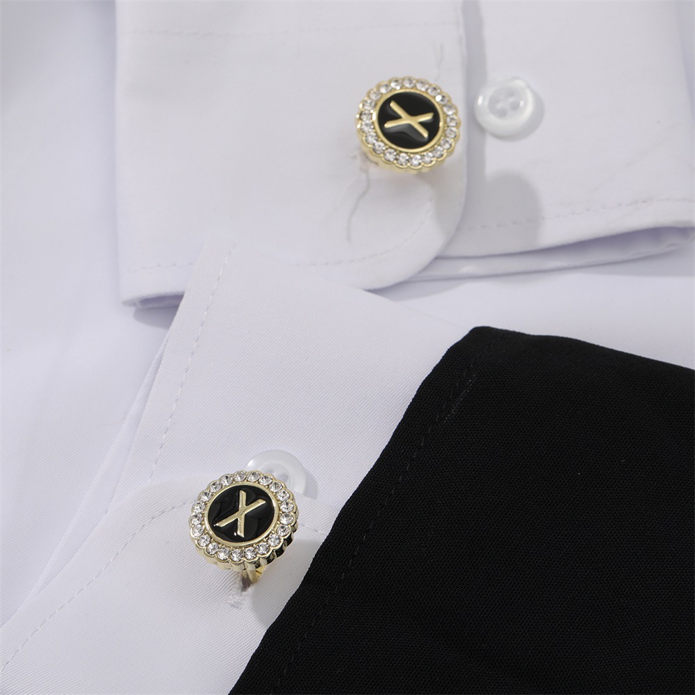 Cufflinks For Men With Initial Letters, Elegant Round Studded Gift_voghion.com