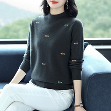 洋气妈妈半高领毛衣女秋冬新款100纯羊毛打底衫宽松大码羊绒衫厚