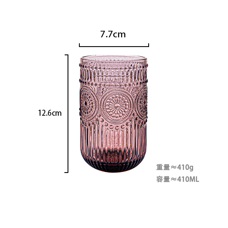 Fábrica al por mayor tazas de agua europeas tazas de vidrio de colores tazas de enjuague bucal de hotel tazas de jugo en relieve tazas de leche domésticas gruesas