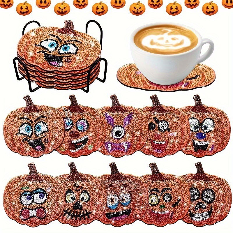 Ventas transfronterizas calientes de 8 piezas de conjunto de cojín de taza de arte de diamante, con soporte, pequeño conjunto de pintura de diamante, adecuado para adultos