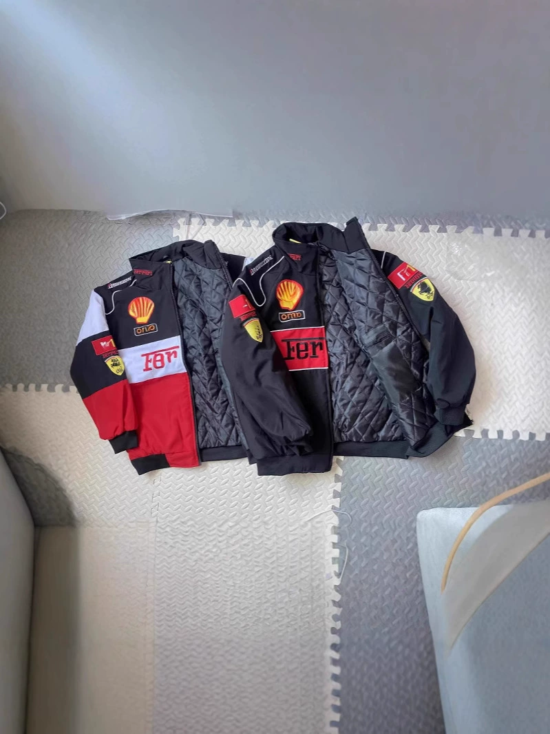 Куртка (Ferrari) ретро гоночная джерси, с вышивкой, в американском стиле