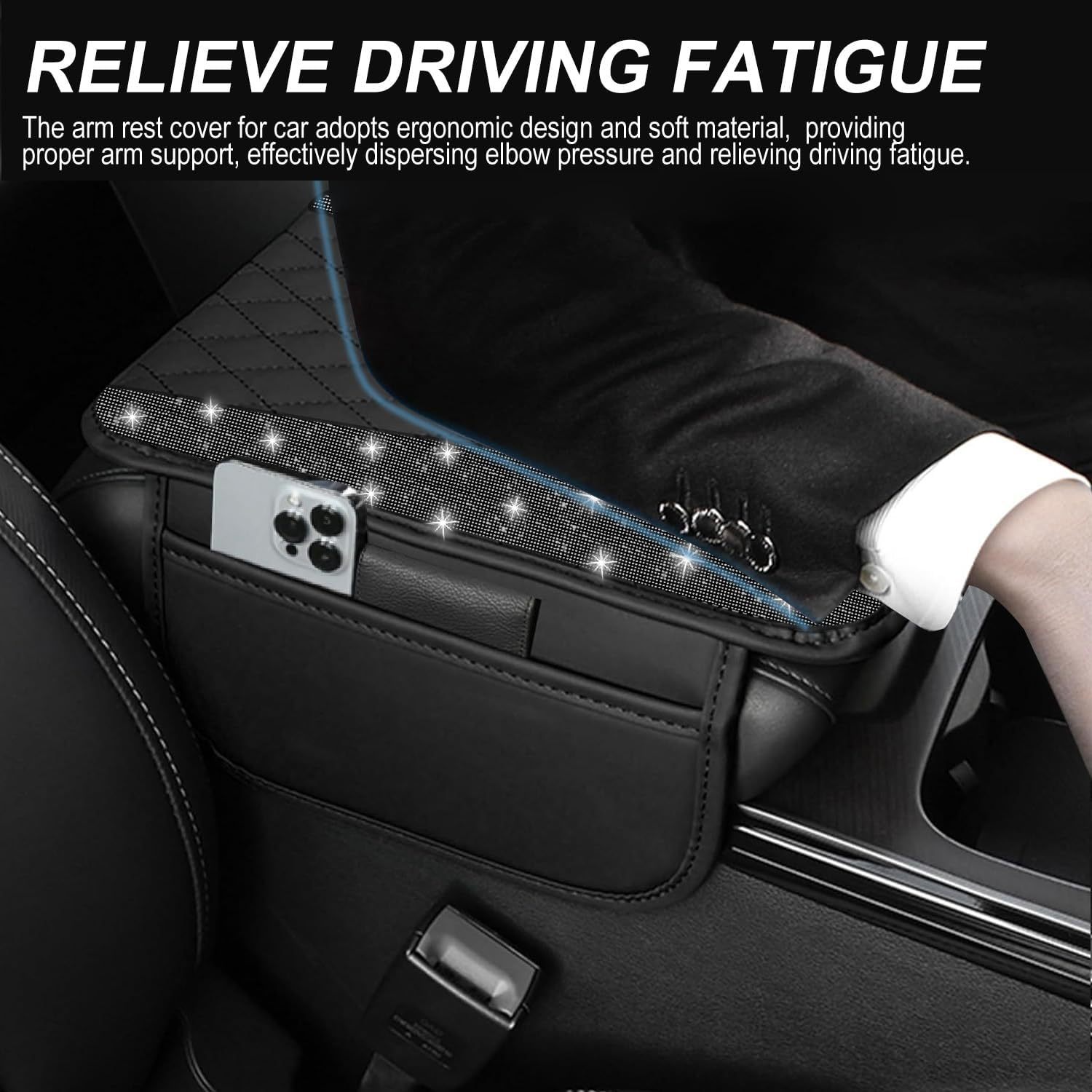 New Model Central Car Armrest Box Mat, Cross-Border Hot-Selling Diamond-Encrusted Height-Increasing Cushion Cover, Protective Cover with a High-End Feel, Car Accessories