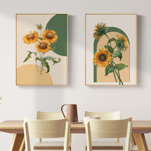 Nordic original wood style living room decoration painting yellow sunflower wall art light and fresh plant Japanese restaurant living room wall painting