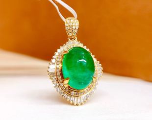 Jewelry Manufacturer DIY 18K Gold Inlaid Natural Emerald Pendant Main Stone: 3.06 Carat