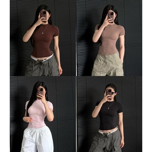 [Chao Lightweight] Kardashian T-Shirt Simple Quick-Drying Tight-Fitting Short-Sleeved Top T-Shaping Figure Yoga Base 8179