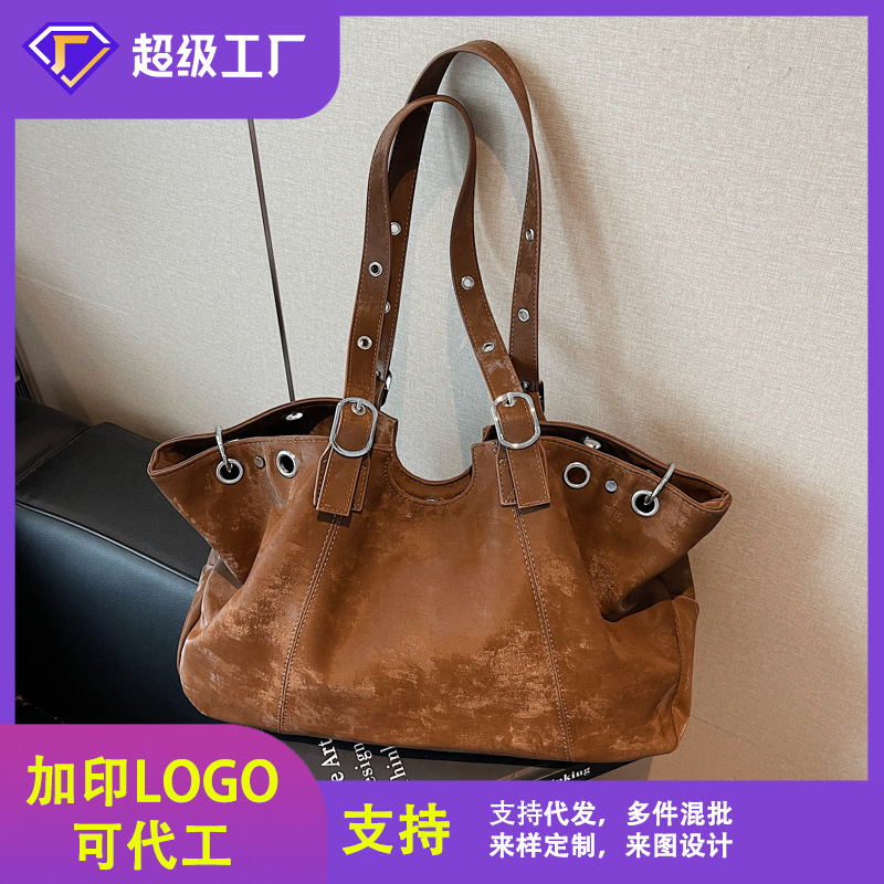 复古大容量包包女托特包跨境新款通勤女包百搭宽肩带斜挎包单肩包|undefined