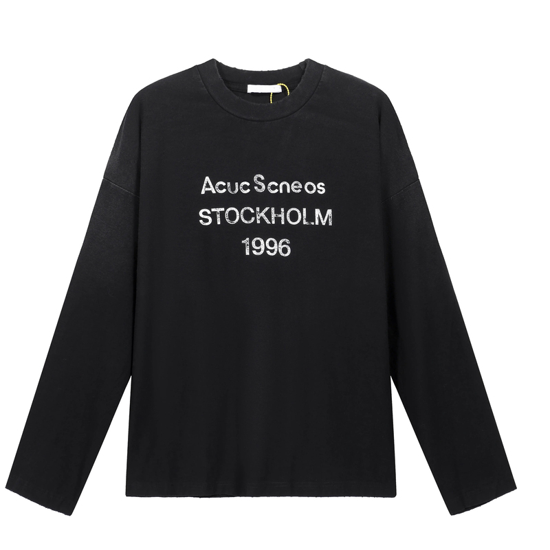 Ac春秋美式潮牌1996做旧字母长袖t恤男女情侣宽松打底衫t恤做旧风|undefined
