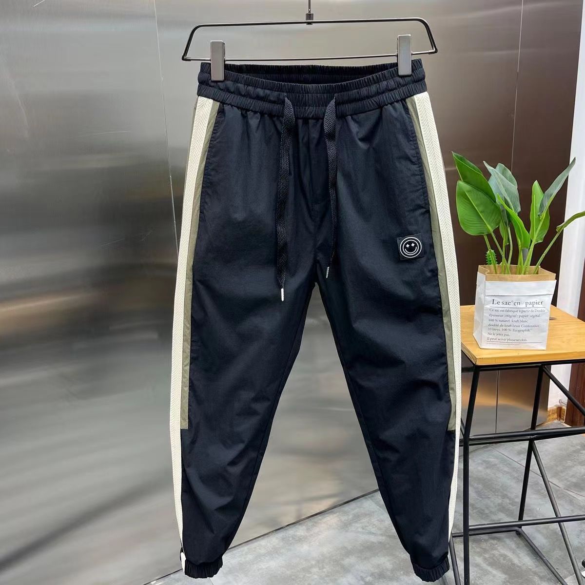 2024 Spring/Summer New Men's Side Striped Splicing Trendy Strip Slimming Leg Tight Sport Thin Quick Drying Casual Pants_voghion.com