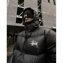 跨境斯图西联名连帽棉服刺绣男女款保暖加厚美式外套面包男女