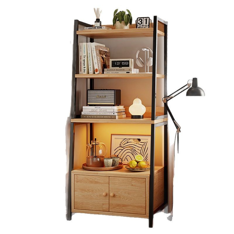 Estante de madera sólida sala de estar armario trapezoidal armario de almacenamiento estante de libros doméstico piso estante de almacenamiento multicapa con puerta armario de almacenamiento