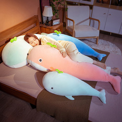 クジラのぬいぐるみは足を挟んで寝ます。
