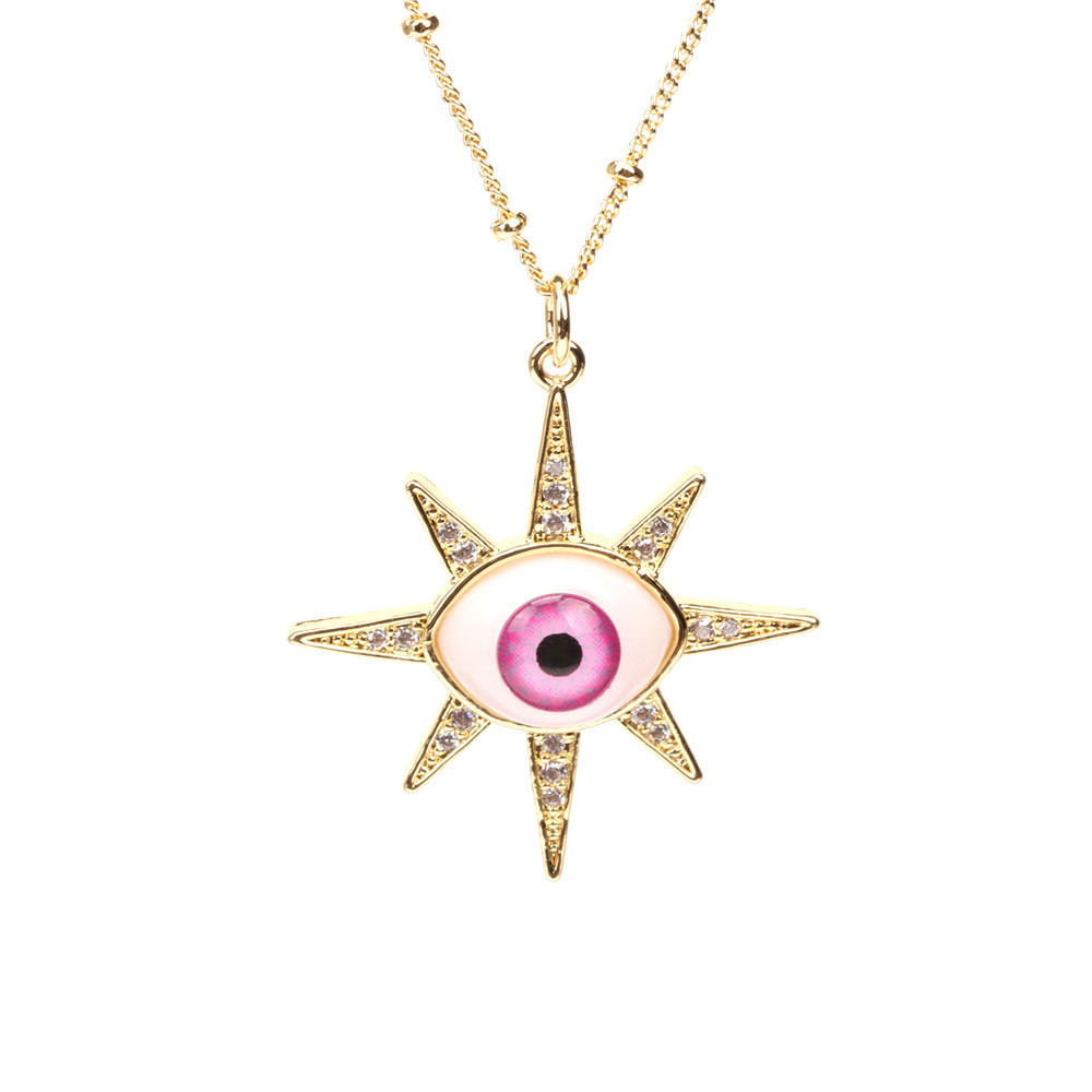 Micro diamond devilu0027s eye resin pendant copper necklace wholesale Nihaojewelry