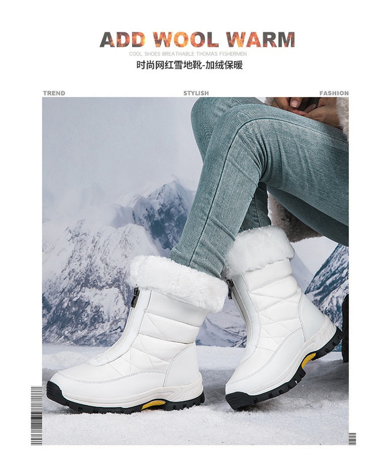 Bốt nữ cổ trung lót lông giữ ấm, giày bốt cotton mùa thu đông dáng ngắn — 5566 màu đen, 5566 ngày màu đỏ, 5566 trắng, 9013 màu tím chi tiết 2