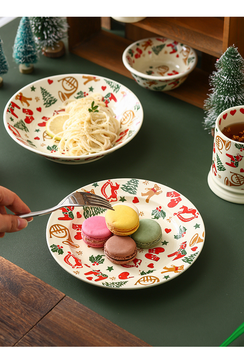 220g Weight Dinner Plate Kitchen and drinking utensils Tableware Event & Party Supplies Christmas Vacation Flower Porcelain Dinner Plate 1 Piece