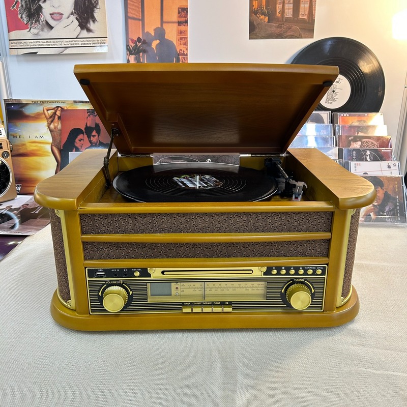 レトロ多機能ビニールレコードプレーヤー木製 CD プレーヤー Bluetooth レトロ FM ラジオオールインワンテーププレーヤー装飾品|undefined