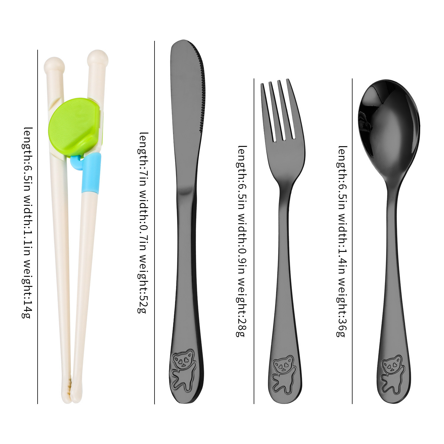 Creativo 304 de acero inoxidable cuchillo para niños, tenedor y cuchara palillos traje de dibujos animados de alto aspecto cuchara de entrenamiento Tenedor Oso vajilla
