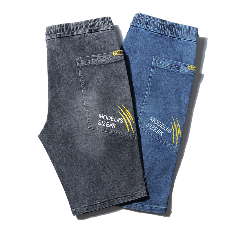 2202 small fat cow summer elastic waist men's Denim shorts loose high elastic comfortable mid waist Denim middle pants