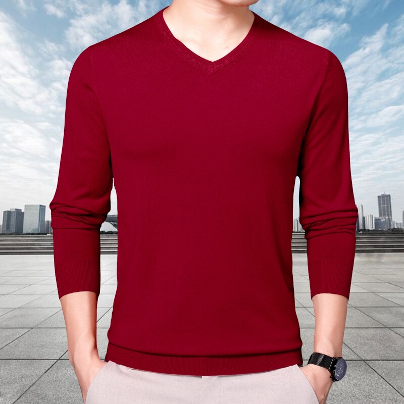 Brand Cashmere V-neck Long Sleeve T-shirt Men's Base Shirt Spring and Autumn Casual All-match Thin T-shirt Polo Shirt