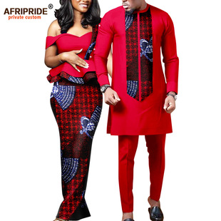African batik cotton couple suit women dress + men suit AFRIPRIDE Y23c040