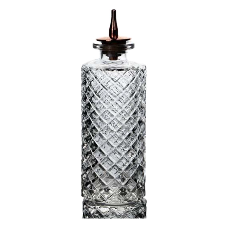 En stock Mecanismo de estilo japonés rejilla botella de esencia amarga botella de vino de ajenjo amargo vintage cóctel de vidrio tallado con tapón