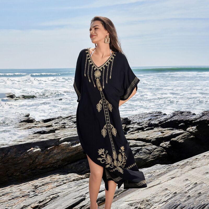 New product in 2025!! European and American Beach Dress Women's Collar Floral Pullover Bikini Swimsuit Kaftan Women's dress