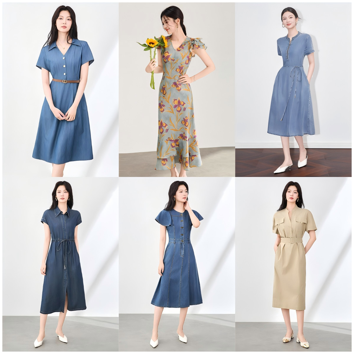 Đầm suông nữ midi mùa hè tay ngắn — 2507805 - Xanh dương