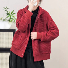 菱格棉连帽外套女 25冬新款宽松百搭休闲时尚双口袋开衫棉衣23332