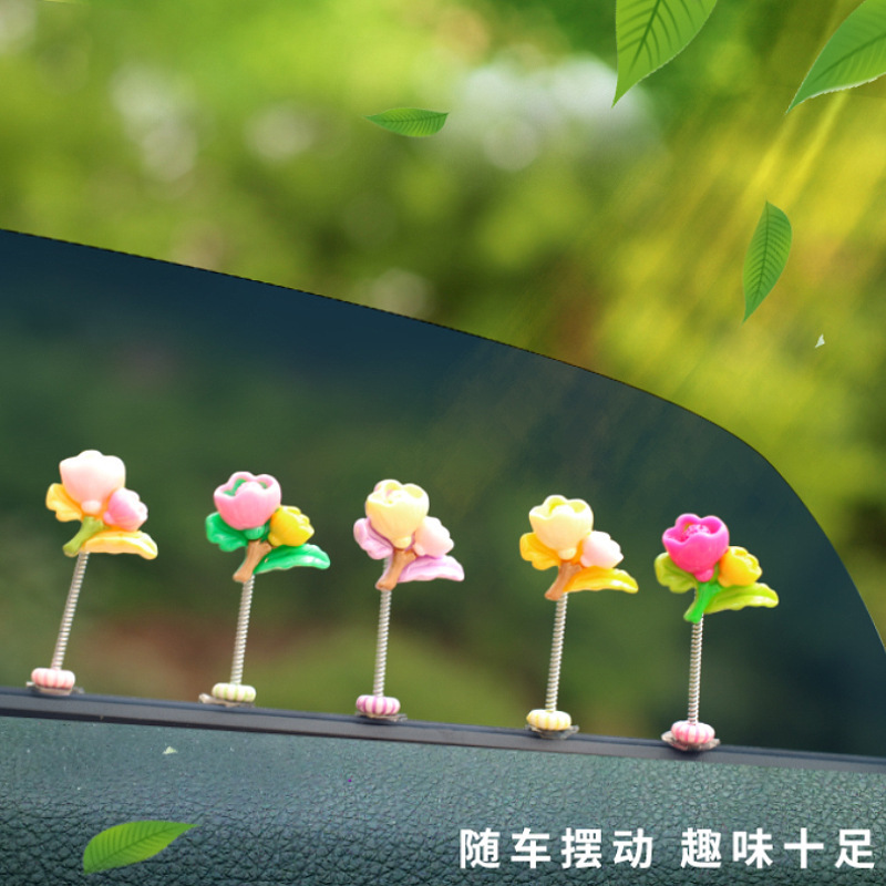 Nuevos adornos de automóviles de tulipanes para niñas decoración de consola central de automóviles frescos adornos de flores de cabeza