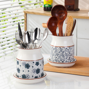 Creative Ceramic Draining Chopstick Holder Household Chopstick and Spoon Storage Box Draining Chopstick Basket Storage Ceramic Vase Flower Arrangement