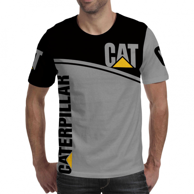 TK人気 CAT掘削機 3D立体インク メンズT アメリカンワークウェア風 通気速乾半袖Tシャツ|undefined