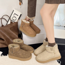 2025冬季新款雪地靴女平底短筒东北加绒加厚防水保暖皮毛一体女鞋