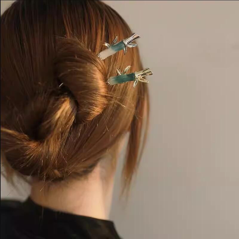 Nuevo estilo chino bambú metal plateado pinzas de cabello para mujeres de alto nivel de cabello antiguo pinzas de bambú frías cheongsam toques de ropa de estilo chino