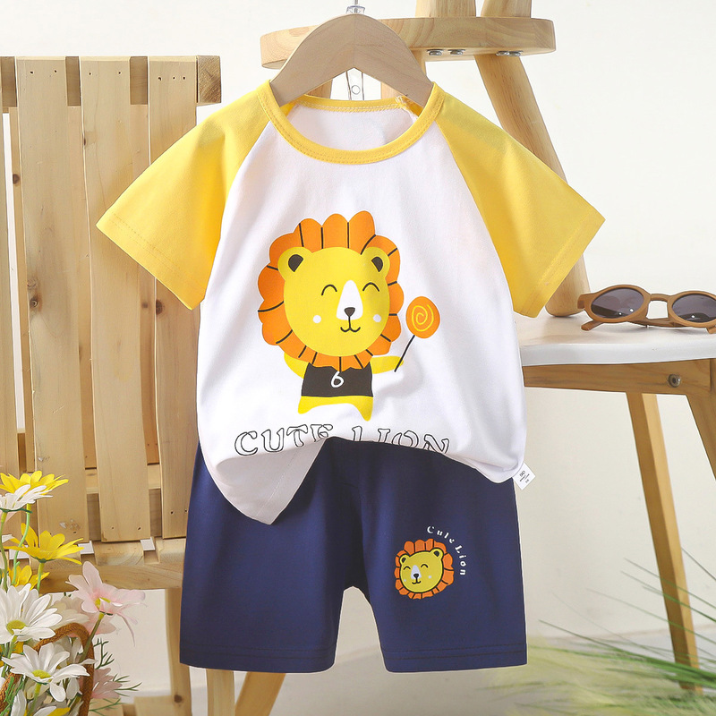 Children's Short-Sleeved Suit Pure Cotton Girls' Summer Clothes Boys' T-Shirts Baby Baby Clothes Korean Style Kidsren's Clothing 2025 New Style