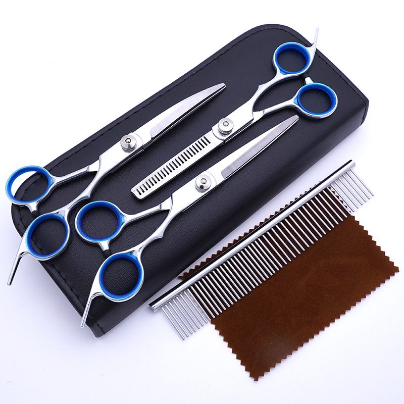 Fábrica directa PET tijeras profesional perro pelo recorte tijeras fino pelo roto pelo diente tijeras peluche juego