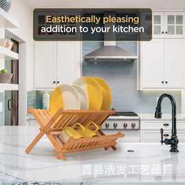 跨境厨房碗碟收纳架实木镂空餐具水杯收纳沥水架实木碗栏配筷笼
