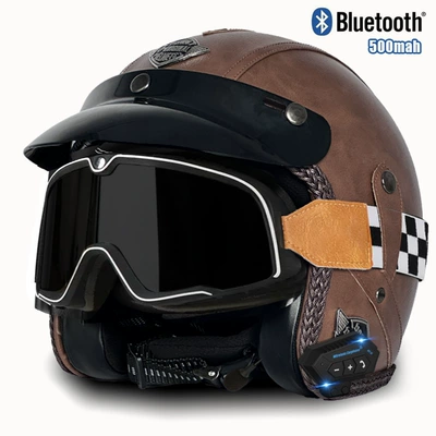 Motosiklet kaskı (dəbilqə) — half helmet - v-brown-flat-mig-large-frame-goggles-bluetooth-s