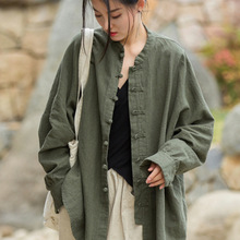 复古盘扣上衣女新款文艺禅意茶服夏季太极外套中长款棉麻开衫