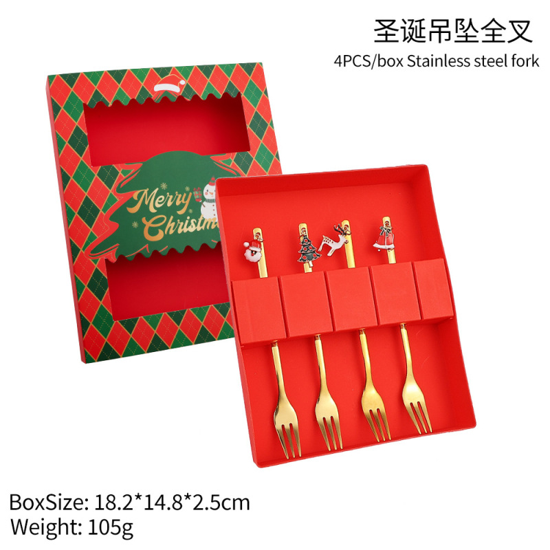 Qクリスマススプーンゴールデンペンダントスプーンクリスマスプレゼントグッズクリスマス帽子ギフト六本入スプーン食器ギフトボックス|undefined