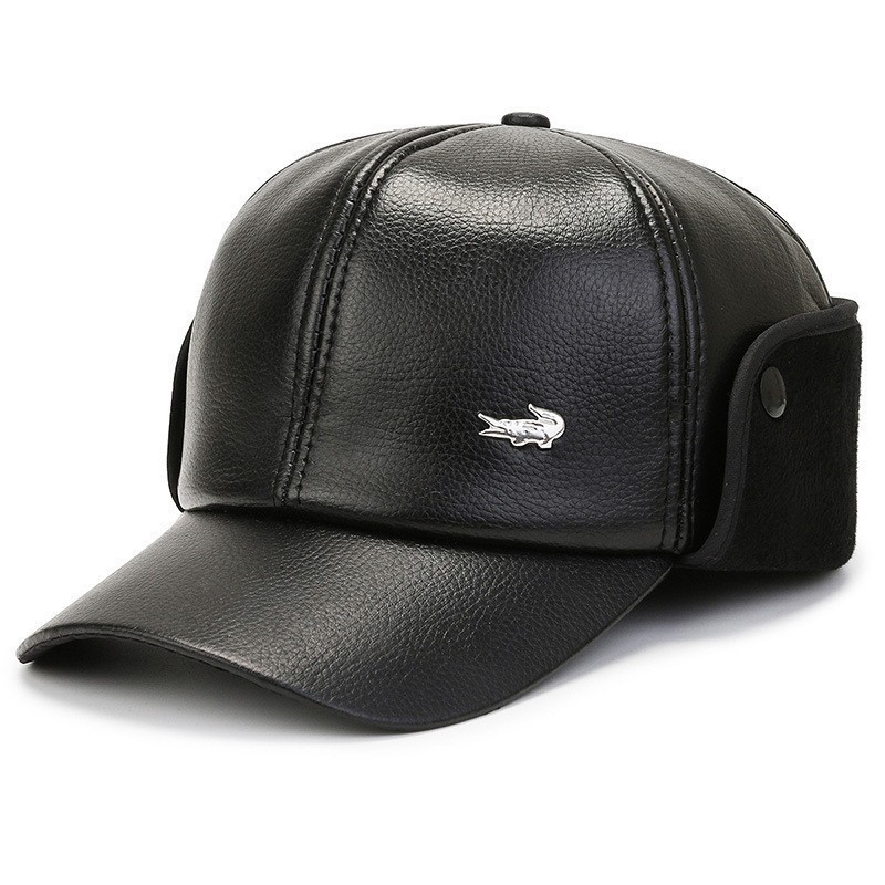 Crocodile logo-leather hat