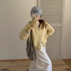 冬季新品韩系连帽厚实针织开衫女 双头拉链宽松女式毛衣外套G1521