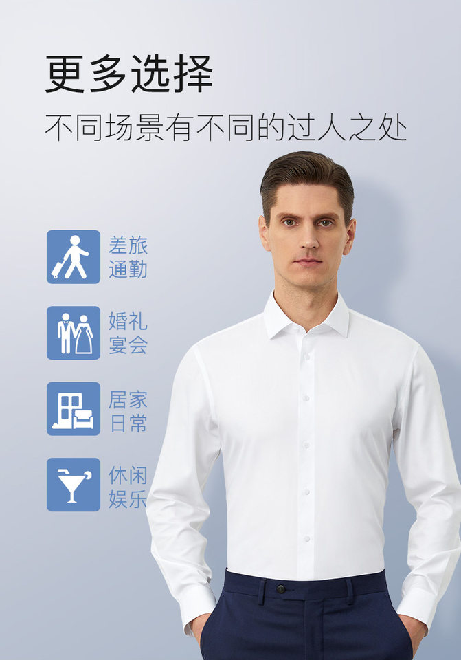 Áo sơ mi nam dài tay pha lụa tơ tằm 13,7% chống nhăn cao cấp — Trắng dài tay nam cổ vuông chi tiết 11