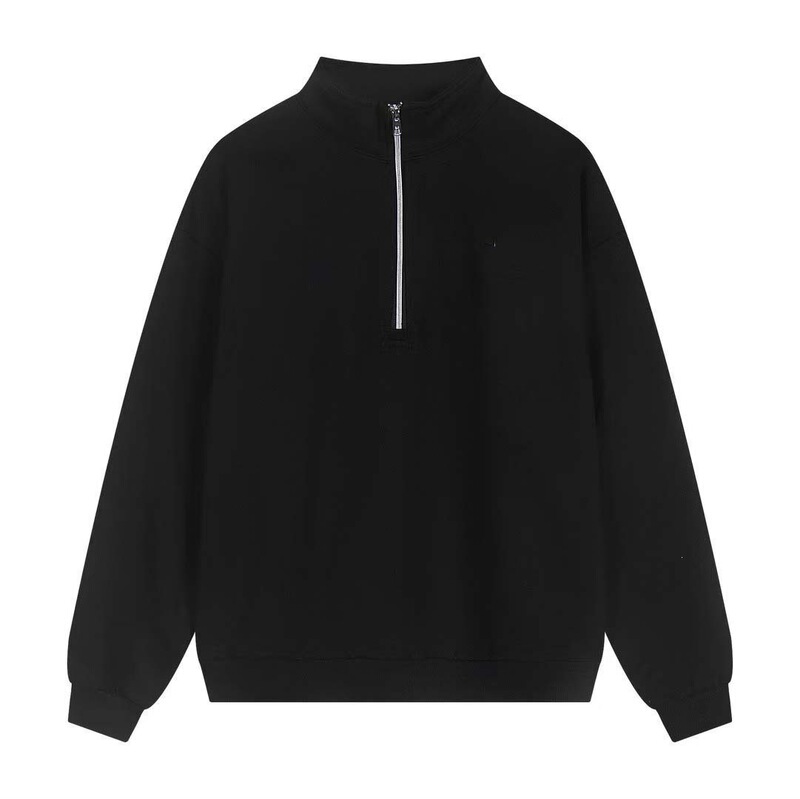 A brand's high-quality, reflective, solid-color autumn/winter hooded sweatshirt with a round neck, stand-up collar, and zipper, in a loose-fitting style, sold as a set