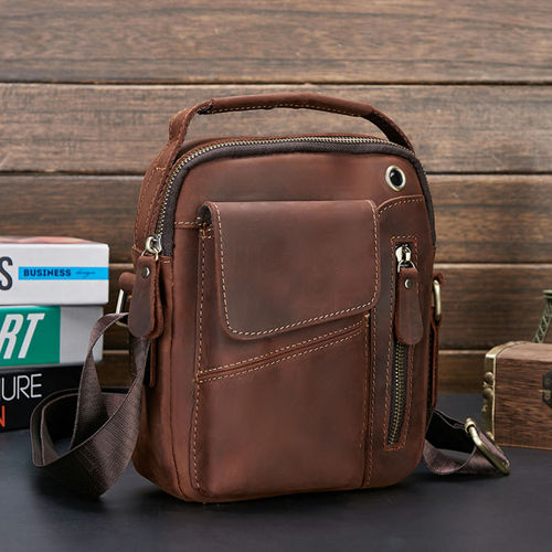 Crazy Horse first-layer cowhide men's cross-body bag cross-border European and American outdoor leisure business multi-functional shoulder bag trend