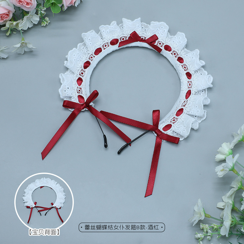 一件代发日系二次元Lolita头饰洛丽塔发饰蕾丝蝴蝶结女仆发箍B款|undefined